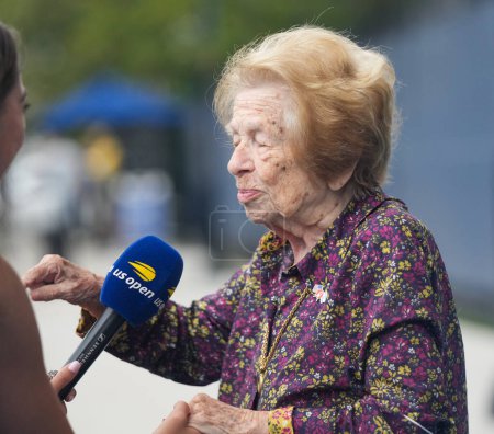 Photo for NEW YORK - AUGUST 28, 2023: Sex therapist, media personality, and author Dr. Ruth Westheimer on the blue carpet before 2023 US Open opening night ceremony at USTA National Tennis Center in New York - Royalty Free Image