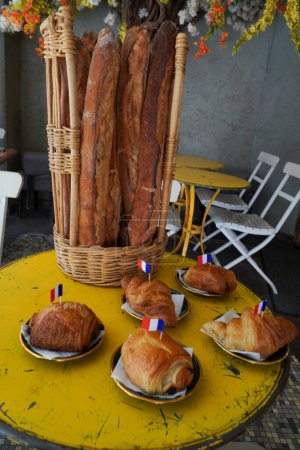 Photo for Baguettes,  croissants and pain au chocolat in French cafe - Royalty Free Image