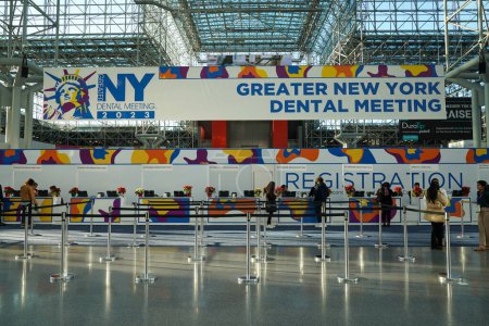 Photo for NEW YORK - NOVEMBER 28, 2023: Registration area at the Greater NY Dental Meeting at Jacob Javits Convention Center. The Greater New York Dental Meeting is the largest healthcare and dental event in US - Royalty Free Image