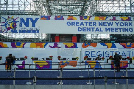 Photo for NEW YORK - NOVEMBER 28, 2023: Registration area at the Greater NY Dental Meeting at Jacob Javits Convention Center. The Greater New York Dental Meeting is the largest healthcare and dental event in United States - Royalty Free Image