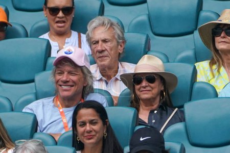 Photo for MIAMI GARDENS, FLORIDA - MARCH 28, 2024: Jon Bon Jovi with his wife Dorothea attend a match between Alexander Zverev and Fabian Marozsan during the 2024 Miami Open at Hard Rock Stadium in Miami Gardens, Florida - Royalty Free Image