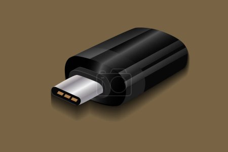 Illustration for USB Type C Adapter Vector black color with shadow - Royalty Free Image