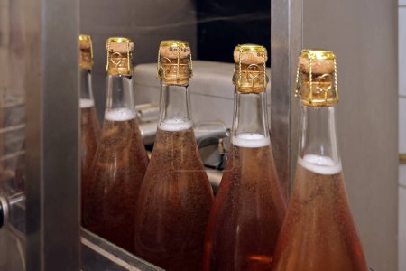 Photo for Sparkling wine bottles in the bottling line - Royalty Free Image