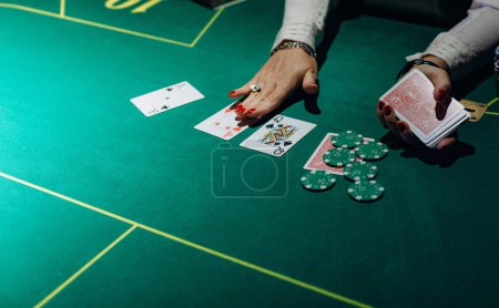 Photo for Casino poker table gambling money chips betting big wi - Royalty Free Image