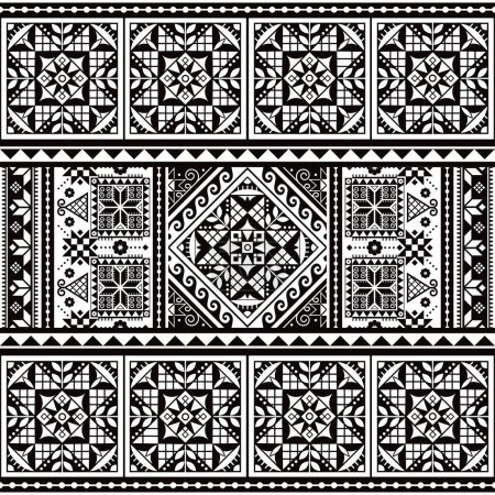 Illustration for Ukrainian Pysanky vector seamless folk art pattern - Hutsul Easter eggs traditional geometric design in black and white - Royalty Free Image