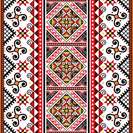 Illustration for Ukrainian Easter eggs  Pysanky vector seamless folk art vecrtical pattern - Hutsul traditional geometric design in red, black and white - Royalty Free Image