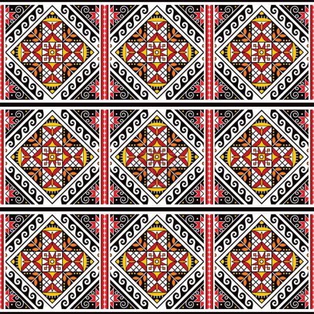 Illustration for Easter eggs Pysanky vector seamless folk art from Ukraine - Hutsul traditional design in red, black and white with stars and geometric shapes - Royalty Free Image