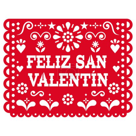 Téléchargez les illustrations : Feliz San Valentin - Saint Valentin Papel Picado - Découpe de papier mexicain design vectoriel, guirlande de décoration fiesta - en licence libre de droit