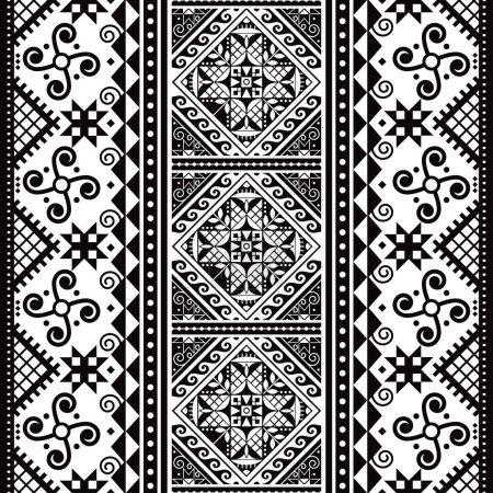 Illustration for Ukrainian Easter eggs  Pysanky vector seamless folk art vecrtical pattern - Hutsul traditional geometric design in black and white - Royalty Free Image