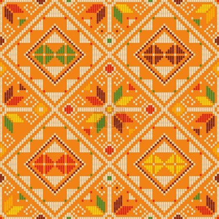 Ilustración de Filipino traditonal embroidery inspired vector seamless pattern - Yakan cloth design, geometric textile or fabric print design from Philippines - Imagen libre de derechos