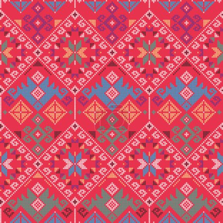 Ilustración de Yakan weaving inspired vector seamless pattern - Filipino traditonal geometric textile or fabric print design - Imagen libre de derechos