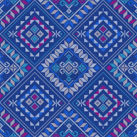 Téléchargez les illustrations : Yakan weaving inspired vector seamless pattern - Filipino folk art background perfect for textile or fabric print design - en licence libre de droit