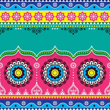 Illustration for Pakistani and Indian template vector greeting card or seamless pattern with  flowers and blank space for text, Diwali vibrant decoration - Royalty Free Image