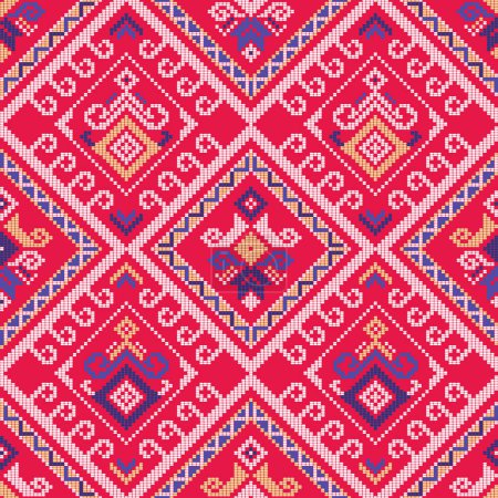 Illustration for Filipino traditional Yakan weaving inspired vector seamless pattern - geometric ornament perfect for textile or fabric print design - Royalty Free Image
