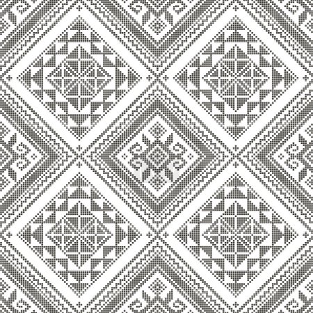 Ilustración de Yakan cloth inspired vector seamless pattern, traditional folk art textile or fabric print design from Philippines, geometric shapes in black and white - Imagen libre de derechos