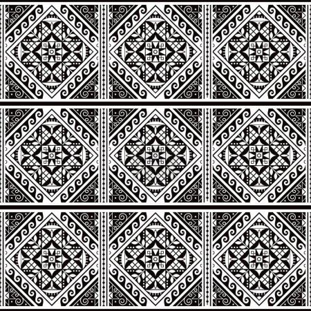 Illustration for Easter eggs Pysanky vector seamless folk art from Ukraine - Hutsul traditional design in black and white with stars and geometric shapes - Royalty Free Image