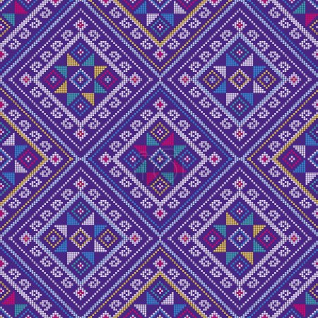 Ilustración de Filipino traditional vector pattern folk art - Yakan cloth inspired vector design, geometric textile or fabric print design from Philippines - Imagen libre de derechos