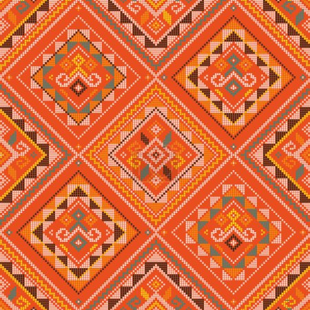 Ilustración de Filipino folk art Yakan cloth inspired vector seamless pattern, geometric textile or fabric print design from Philippines - Imagen libre de derechos