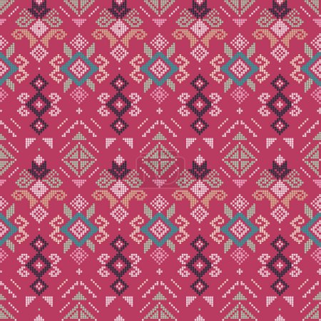Ilustración de Filipino folk art Yakan weaving inspired vector seamless pattern - geometric ornament perfect for textile or fabric print design on pink bacground - Imagen libre de derechos