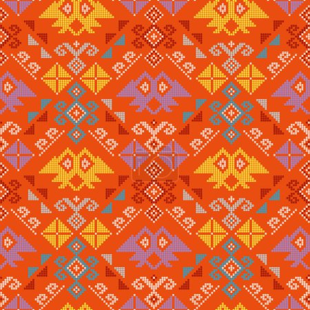 Ilustración de Filipino weaving style traditional vector pattern folk art - Yakan cloth inspired vector design, geometric textile or fabric print from Philippines - Imagen libre de derechos