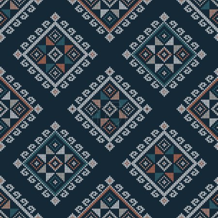 Ilustración de Yakan weaving inspired vector seamless pattern - Filipino tapestry geometric textile or fabric print design with diamond shapes - Imagen libre de derechos