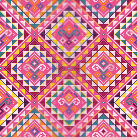 Ilustración de Filipino folk art Yakan waving cloth inspired vector seamless pattern on pink, geometric textile or fabric print design from Philippines - Imagen libre de derechos