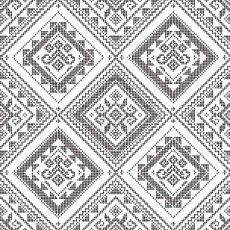 Ilustración de Arte popular filipino Yakan tela inspirada vector patrón sin costura, textil geométrico o diseño de impresión de tela de Filipinas en blanco y negro - Imagen libre de derechos