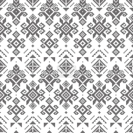 Ilustración de Arte folclórico filipino Yakan tejido inspirado vector patrón sin costuras ornamento geométrico perfecto para el diseño de impresión textil o de tela en tocino rosa en blanco y negro - Imagen libre de derechos