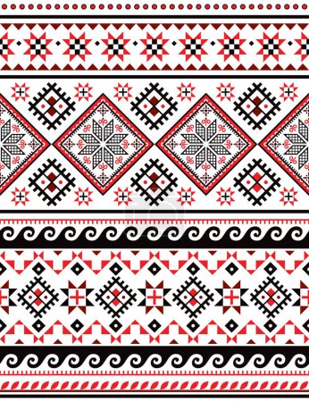 Motif sans couture vecteur ukrainien Hutsul Pysanky avec vagues, étoiles et formes géométriques, art populaire Oeufs de Pâques design répétitif 