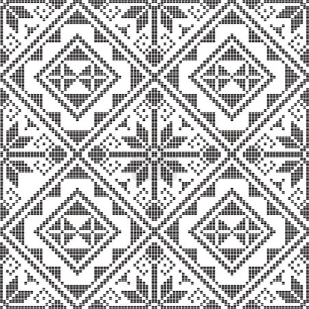 Ilustración de Patrón inconsútil de vectores inspirado en el bordado tradicional filipino: diseño de tela Yakan, diseño geométrico textil o de impresión de tela de Filipinas en blanco y negro - Imagen libre de derechos