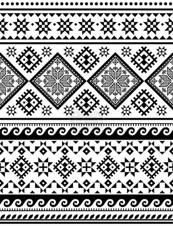 Illustration for Ukrainian Hutsul Pysanky vector seamless pattern with waves, stars and geometric shapes, folk art Easter eggs repetitive design in black and white - Royalty Free Image