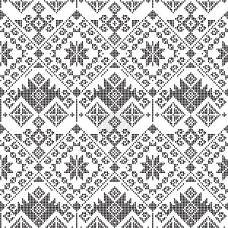 Ilustración de Yakan tejido inspirado vector patrón sin costuras - Filipino diseño de estampado geométrico textil o tela tradicional en blanco y negro - Imagen libre de derechos
