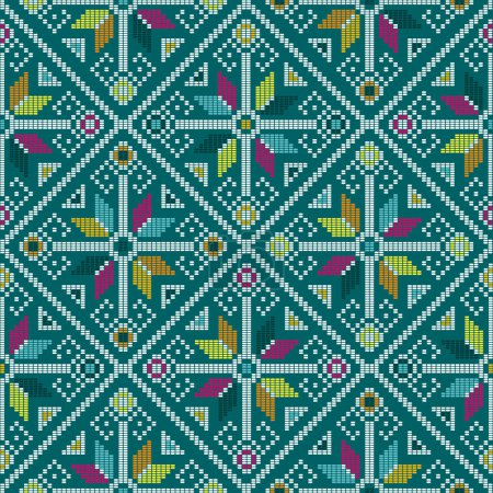 Ilustración de Yakan tejido inspirado vector patrón geométrico sin costura - Diseño repetitivo tradicional filipino - textil o tela - Imagen libre de derechos