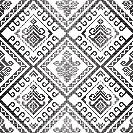 Ilustración de Patrón inconsútil de vector inspirado tejido Yakan tradicional filipino - ornamento geométrico en blanco y negro perfecto para el diseño de impresión textil o de tela - Imagen libre de derechos