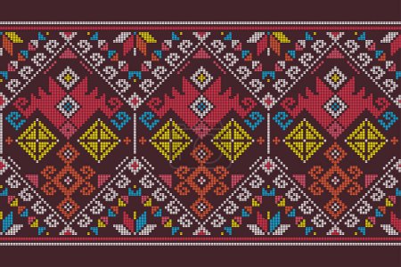 Ilustración de Yakan tejido inspirado vector patrón largo sin costuras - Filipino traditonal geométrica textil o tela diseño de impresión - Imagen libre de derechos