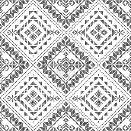 Ilustración de Yakan tejido inspirado vector patrón sin costuras fondo de arte folclórico filipino perfecto para el diseño de impresión textil o de tela en blanco y negro - Imagen libre de derechos