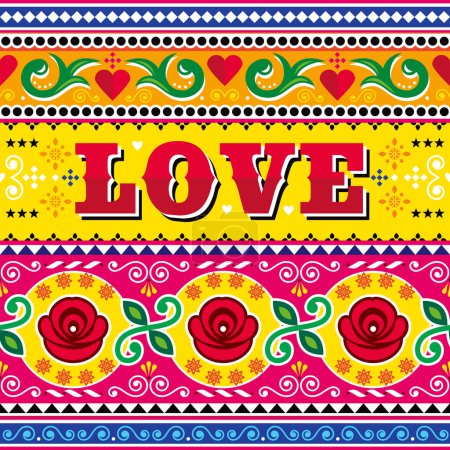 Illustration for Pakistani and Indian vector love pattern or Valentine's Day greeting card with  roses, Diwali vibrant decoration - Royalty Free Image