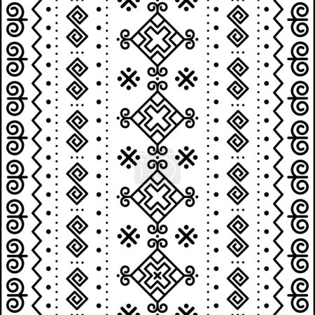 Illustration for Ukrainian Hutsul Pysanky vector seamless pattern stars and geometric vertical shapes, folk art Easter eggs repetitive design in black and white - Royalty Free Image
