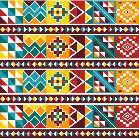 Ilustración de Patrón vectorial inconsútil africano Kente Tribal con formas geométricas, estilo textil nwentoma de Ghana - Imagen libre de derechos