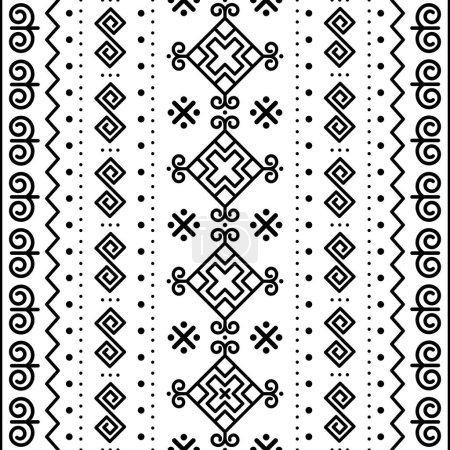 Slowakische Volkskunst Vektor nahtlose vertikale Muster mit ethnischen, Stammes geometrischen Dekor - inspiriert von traditionellen gemalten Kunst aus dem Dorf Cicmany in der Region Zilina, Slowakei in schwarz auf weiß