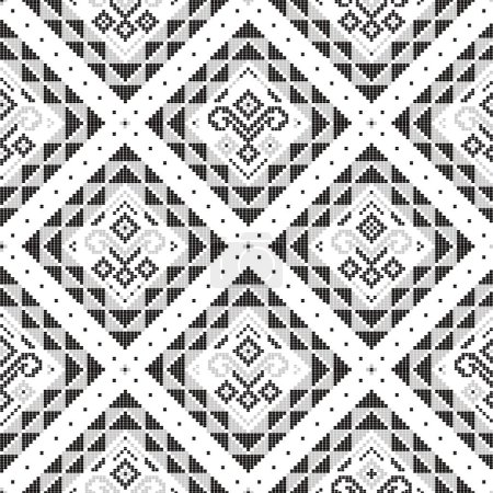 Ilustración de Arte popular filipino Yakan tejido inspirado vector patrón sin costuras en negro y gris con motivo geométrico para el diseño de impresión textil o de tela - Imagen libre de derechos