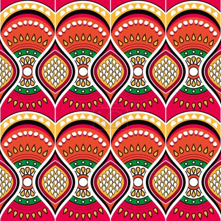 Ilustración de Cera africana o vector Ankara patrón sin costuras con formas geométricas, arte popular africano Batik diseño textil con flores - Imagen libre de derechos