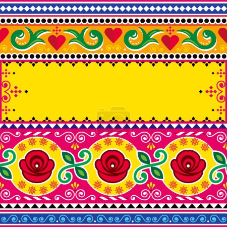 Illustration for Pakistani and Indian vector template pattern with empty space for text -  greeting card with  roses, Diwali vibrant decoration - Royalty Free Image