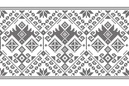 Ilustración de Yakan tejido inspirado vector patrón largo sin costuras - Filipino traditonal geométrica textil o tela diseño de impresión en blanco y negro - Imagen libre de derechos