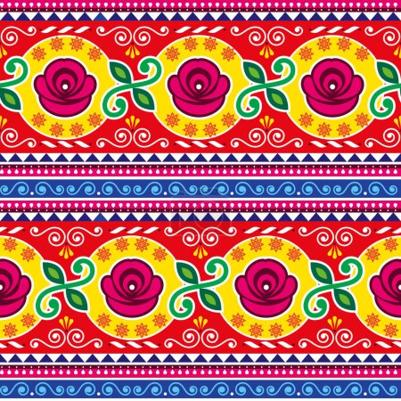 Illustration for Pakistani and Indian vector pattern with roses - Diwali vibrant textile or fabric print - Royalty Free Image