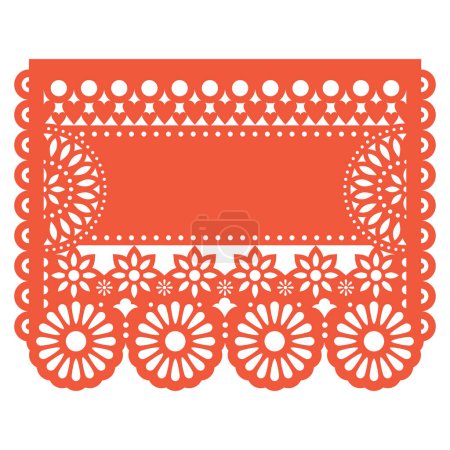 Papel Picado vector floral template design with empty space for text, Mexican party paper decorations pattern in orange,