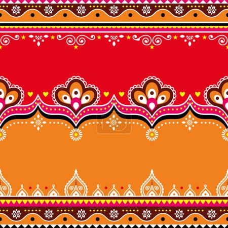 Illustration for Pakistani and Indian vector seamless pattern with empty space for text - Diwali vibrant textile, fabric print or greeting card design - Royalty Free Image