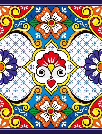 Illustration for Mexican talavera pottery or ceramics inspired vector seamless pattern, folk art design from Mexico - Royalty Free Image