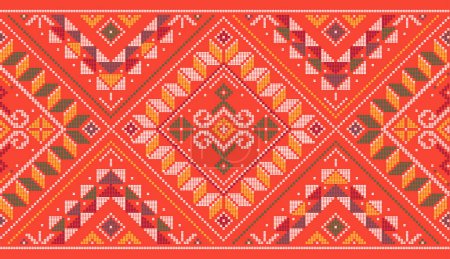 Ilustración de Yakan tejido inspirado vector patrón sin costura larga orientación horizontal - fondo de arte folclórico filipino perfecto para el diseño de impresión textil o tela - Imagen libre de derechos