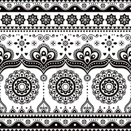 Illustration for Indian and Pakistani truck art design, Jingle trucks seamless vector pattern, black and white floral repetitive decoration - Royalty Free Image